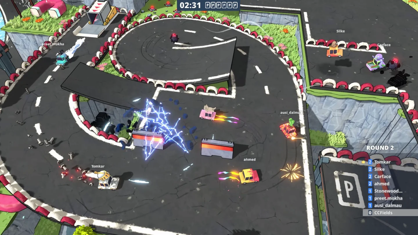 Multiplayer cars competing for parking spaces in You Suck at Parking